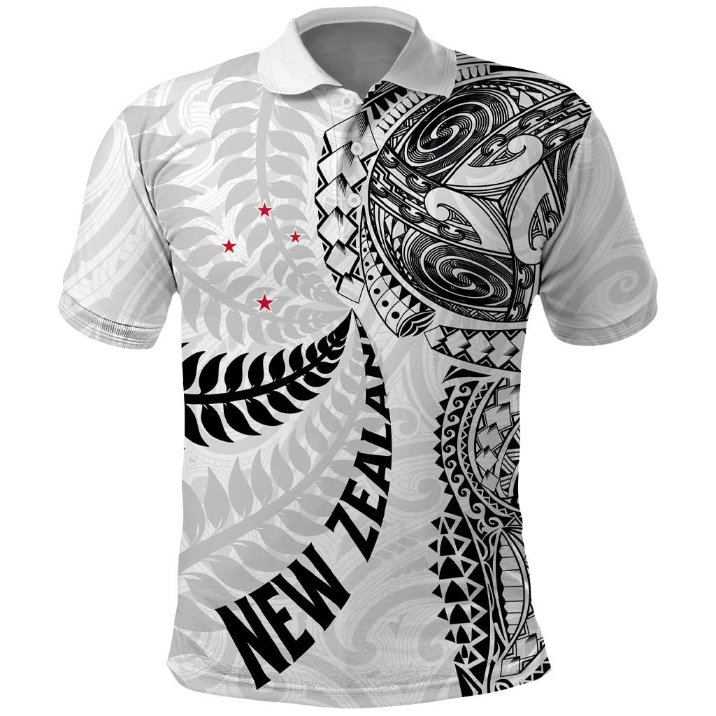 Aotearoa Volleyball Custom Polo Shirt Silver Ferns and Maori Tribal White