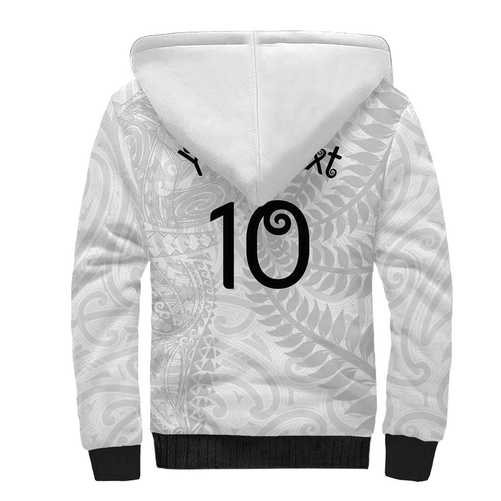 Aotearoa Volleyball Custom Sherpa Hoodie Silver Ferns and Maori Tribal White