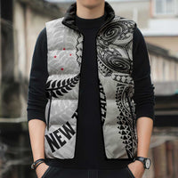 Aotearoa Volleyball Custom Sleeveless Puffer Jacket Silver Ferns and Maori Tribal White