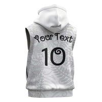 Aotearoa Volleyball Custom Sleeveless Zip Hoodie Silver Ferns and Maori Tribal White
