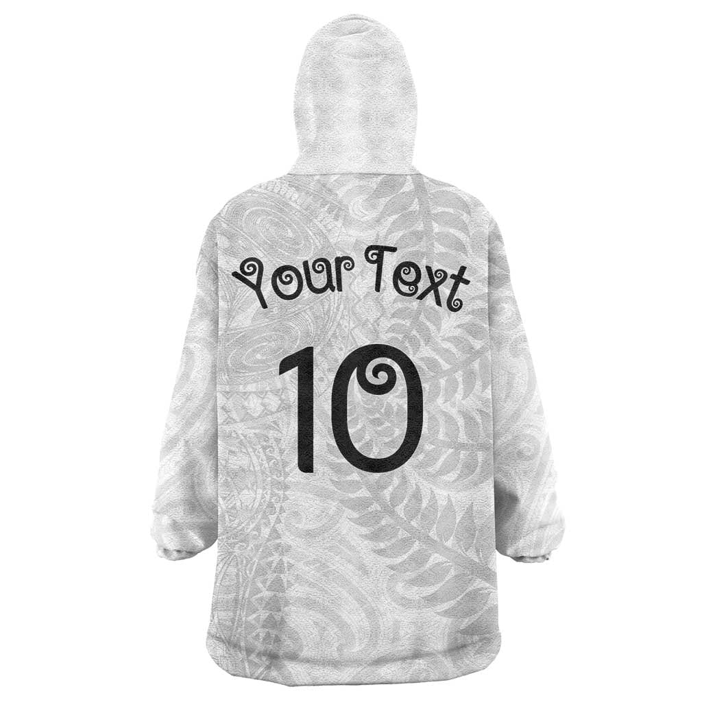 Aotearoa Volleyball Custom Wearable Blanket Hoodie Silver Ferns and Maori Tribal White