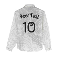 Aotearoa Volleyball Custom Women Casual Shirt Silver Ferns and Maori Tribal White