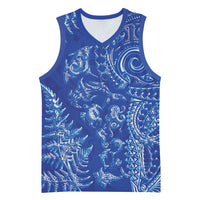 New Zealand Sea Animals Basketball Jersey with Maori Koru Tribal Tattoo and Silver Ferns Aquatic Style LT03 Unisex Navy - Polynesian Pride