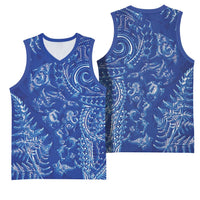 New Zealand Sea Animals Basketball Jersey with Maori Koru Tribal Tattoo and Silver Ferns Aquatic Style LT03 - Polynesian Pride