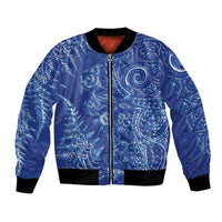New Zealand Sea Animals Bomber Jacket with Maori Koru Tribal Tattoo and Silver Ferns Aquatic Style LT03 Unisex Navy - Polynesian Pride