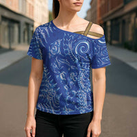 New Zealand Sea Animals Cross Shoulder Shirt with Maori Koru Tribal Tattoo and Silver Ferns Aquatic Style LT03 - Polynesian Pride