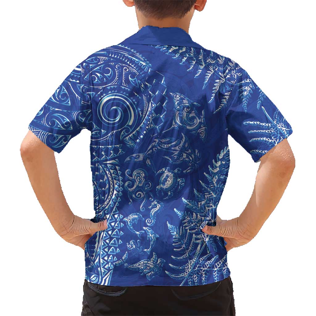 New Zealand Sea Animals Hawaiian Shirt with Maori Koru Tribal Tattoo and Silver Ferns Aquatic Style LT03 - Polynesian Pride