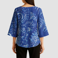 New Zealand Sea Animals Kimono Sleeve Blouse with Maori Koru Tribal Tattoo and Silver Ferns Aquatic Style LT03 - Polynesian Pride