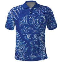 New Zealand Sea Animals Polo Shirt with Maori Koru Tribal Tattoo and Silver Ferns Aquatic Style LT03 Navy - Polynesian Pride
