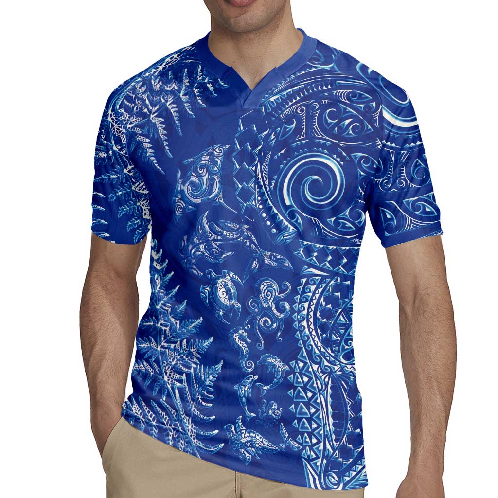 New Zealand Sea Animals Rugby Jersey with Maori Koru Tribal Tattoo and Silver Ferns Aquatic Style LT03 - Polynesian Pride