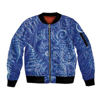 New Zealand Sea Animals Sleeve Zip Bomber Jacket with Maori Koru Tribal Tattoo and Silver Ferns Aquatic Style LT03 Unisex Navy - Polynesian Pride