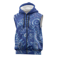 New Zealand Sea Animals Sleeveless Zip Hoodie with Maori Koru Tribal Tattoo and Silver Ferns Aquatic Style LT03 Navy - Polynesian Pride
