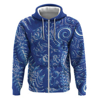 New Zealand Sea Animals Zip Hoodie with Maori Koru Tribal Tattoo and Silver Ferns Aquatic Style LT03 Zip Hoodie Navy - Polynesian Pride