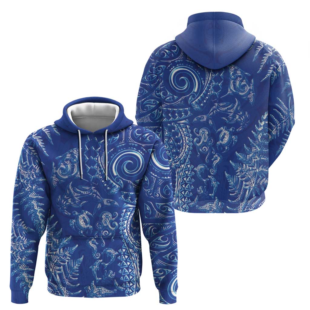 New Zealand Sea Animals Zip Hoodie with Maori Koru Tribal Tattoo and Silver Ferns Aquatic Style LT03 - Polynesian Pride