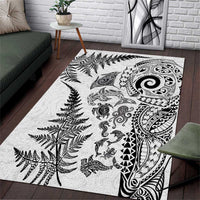 New Zealand Sea Animals Area Rug with Maori Koru Tribal Tattoo and Silver Ferns White Color LT03 White - Polynesian Pride