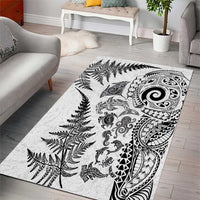 New Zealand Sea Animals Area Rug with Maori Koru Tribal Tattoo and Silver Ferns White Color LT03 - Polynesian Pride