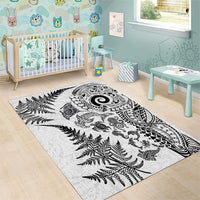 New Zealand Sea Animals Area Rug with Maori Koru Tribal Tattoo and Silver Ferns White Color LT03 - Polynesian Pride