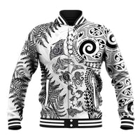 New Zealand Sea Animals Baseball Jacket with Maori Koru Tribal Tattoo and Silver Ferns White Color LT03 Unisex White - Polynesian Pride
