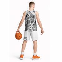 New Zealand Sea Animals Basketball Jersey with Maori Koru Tribal Tattoo and Silver Ferns White Color LT03 - Polynesian Pride
