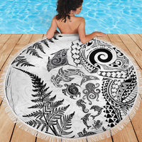 New Zealand Sea Animals Beach Blanket with Maori Koru Tribal Tattoo and Silver Ferns White Color LT03 - Polynesian Pride