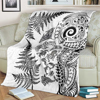 New Zealand Sea Animals Blanket with Maori Koru Tribal Tattoo and Silver Ferns White Color LT03 - Polynesian Pride