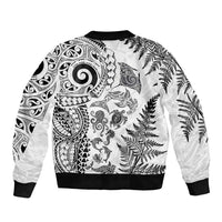 New Zealand Sea Animals Bomber Jacket with Maori Koru Tribal Tattoo and Silver Ferns White Color LT03 - Polynesian Pride