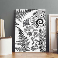 New Zealand Sea Animals Canvas Wall Art with Maori Koru Tribal Tattoo and Silver Ferns White Color LT03 - Polynesian Pride
