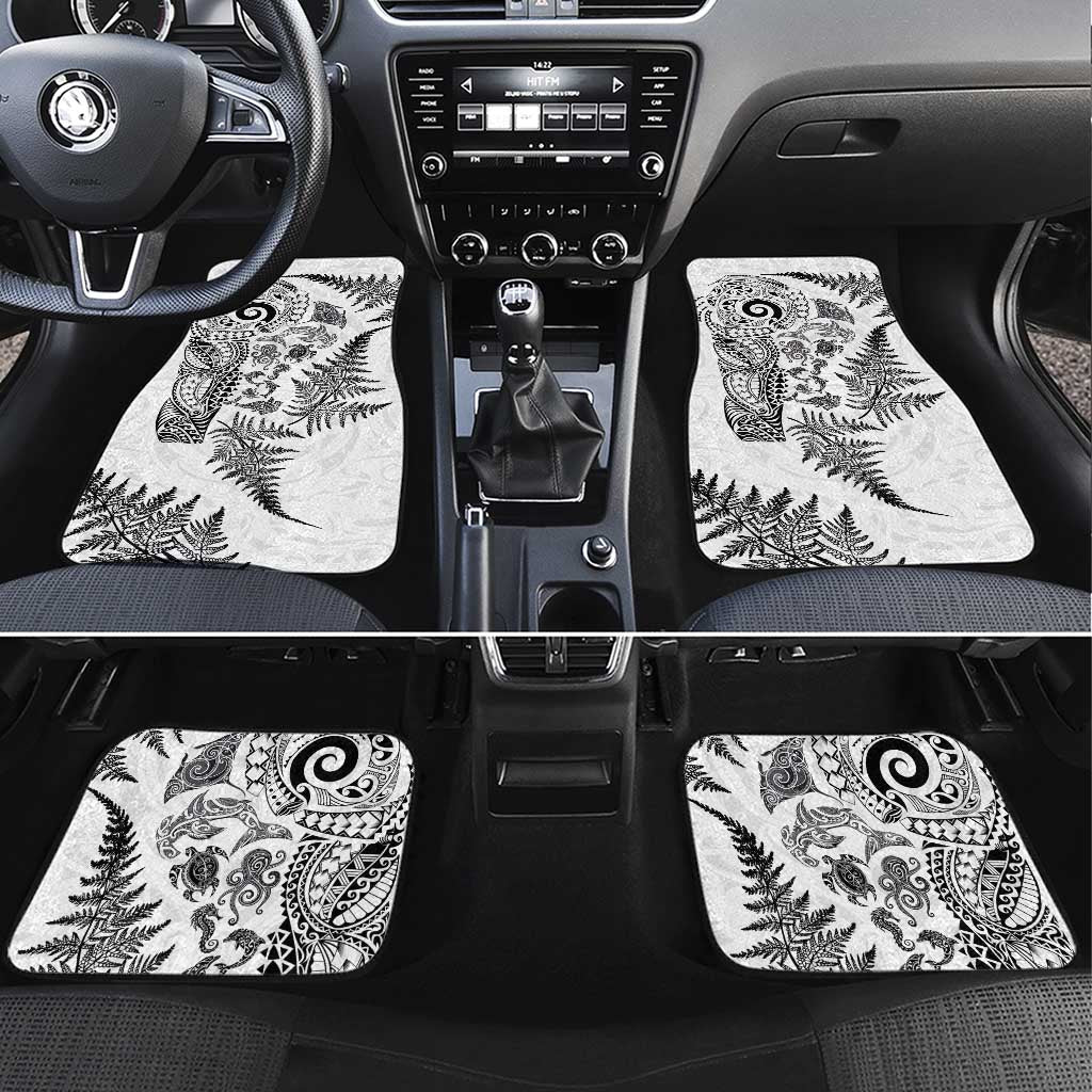 New Zealand Sea Animals Car Mats with Maori Koru Tribal Tattoo and Silver Ferns White Color