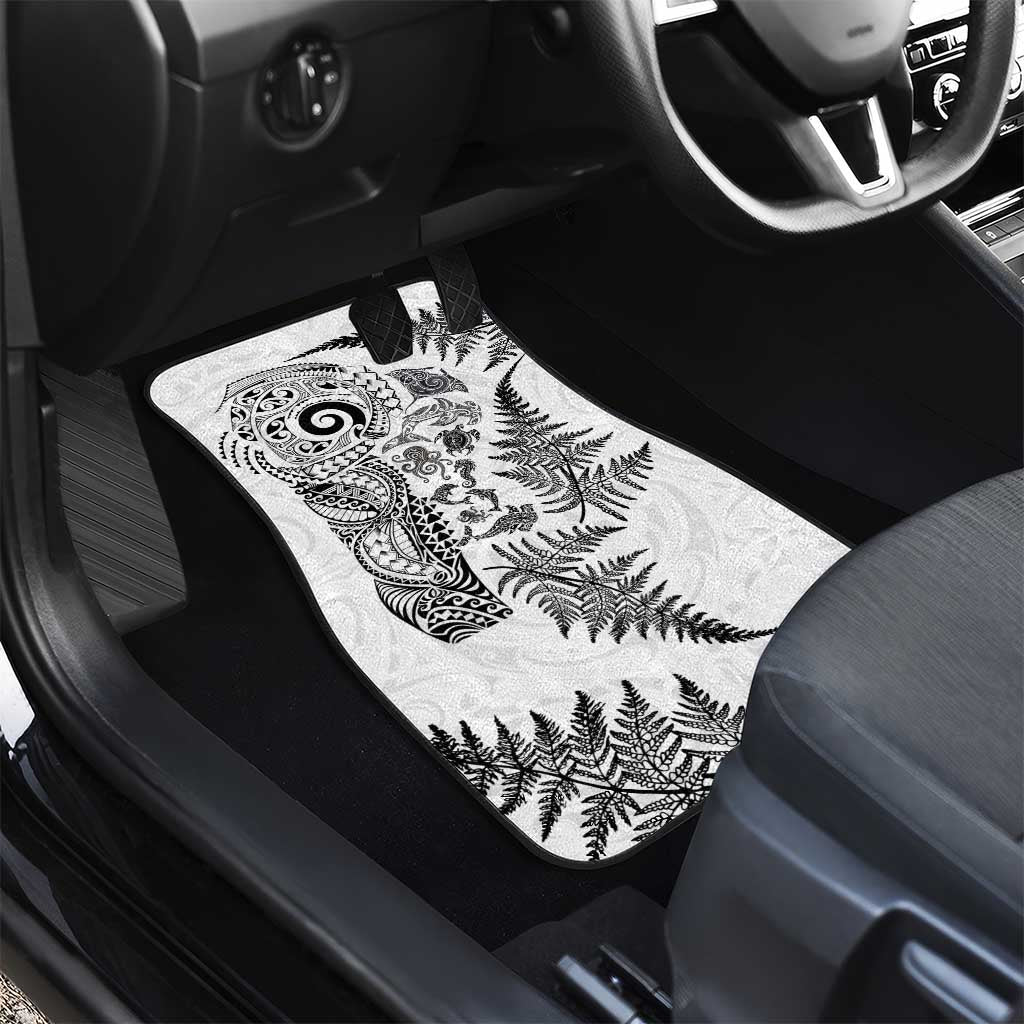 New Zealand Sea Animals Car Mats with Maori Koru Tribal Tattoo and Silver Ferns White Color LT03 - Polynesian Pride
