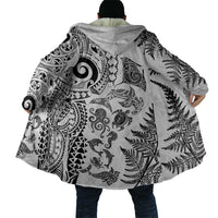 New Zealand Sea Animals Cloak with Maori Koru Tribal Tattoo and Silver Ferns White Color LT03 - Polynesian Pride