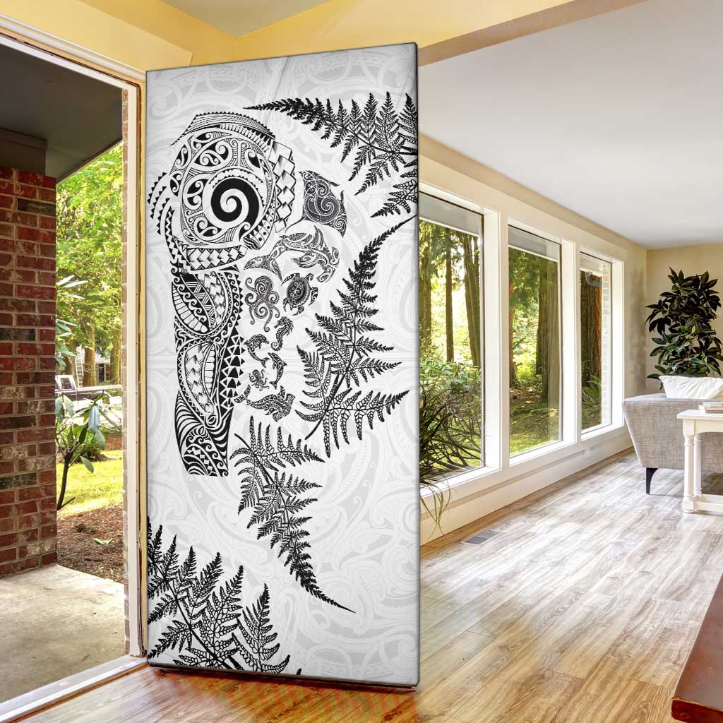 New Zealand Sea Animals Door Cover with Maori Koru Tribal Tattoo and Silver Ferns White Color LT03 - Polynesian Pride