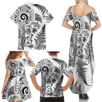 New Zealand Sea Animals Family Matching Summer Maxi Dress and Hawaiian Shirt with Maori Koru Tribal Tattoo and Silver Ferns White Color LT03 - Polynesian Pride
