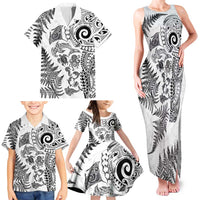 New Zealand Sea Animals Family Matching Tank Maxi Dress and Hawaiian Shirt with Maori Koru Tribal Tattoo and Silver Ferns White Color LT03 - Polynesian Pride