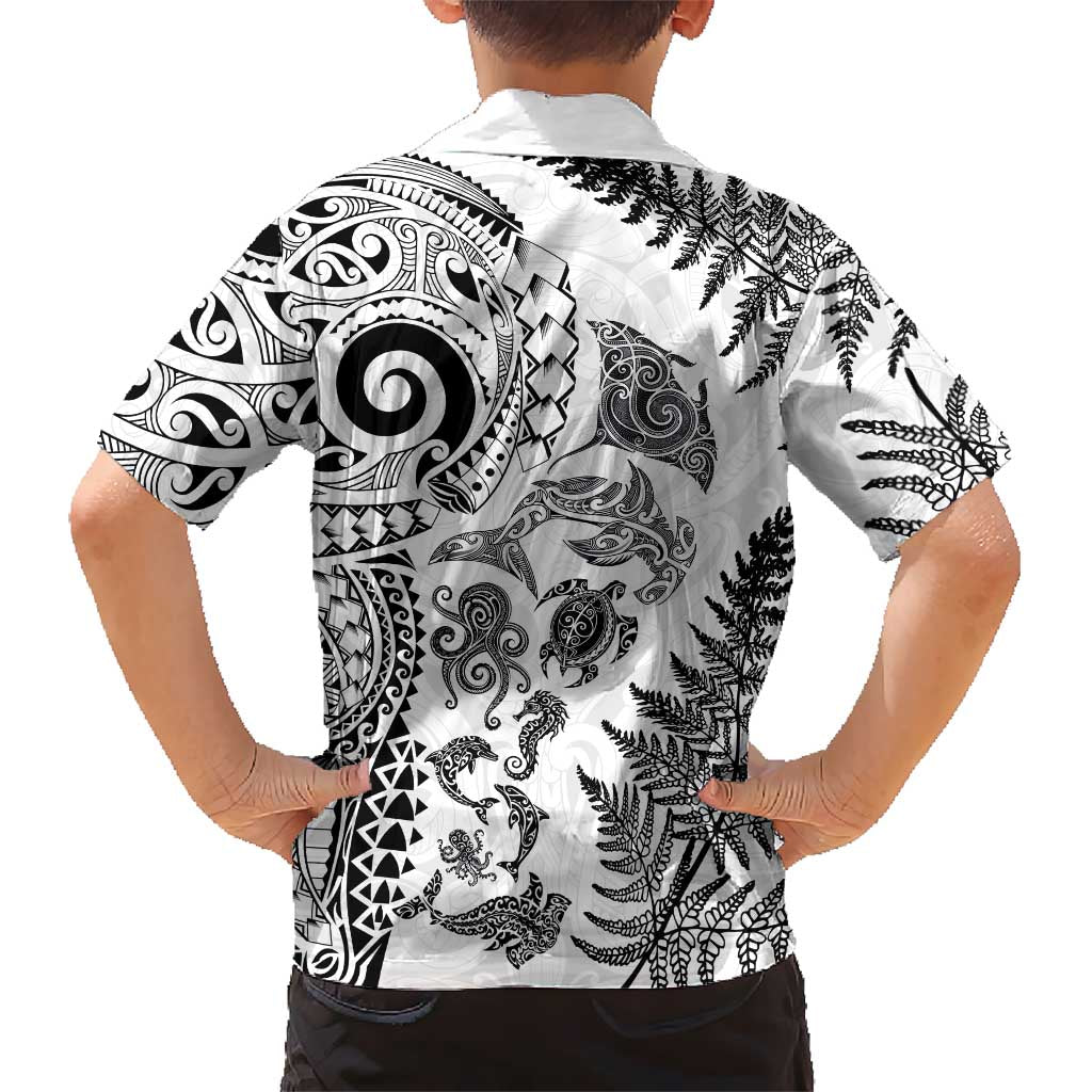 New Zealand Sea Animals Hawaiian Shirt with Maori Koru Tribal Tattoo and Silver Ferns White Color LT03 - Polynesian Pride