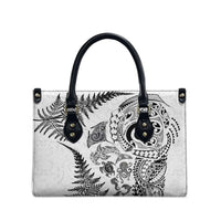 New Zealand Sea Animals Leather Bag with Maori Koru Tribal Tattoo and Silver Ferns White Color LT03 - Polynesian Pride