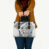 New Zealand Sea Animals Leather Bag with Maori Koru Tribal Tattoo and Silver Ferns White Color LT03 - Polynesian Pride