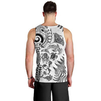 New Zealand Sea Animals Men Tank Top with Maori Koru Tribal Tattoo and Silver Ferns White Color LT03 - Polynesian Pride