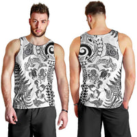 New Zealand Sea Animals Men Tank Top with Maori Koru Tribal Tattoo and Silver Ferns White Color LT03 - Polynesian Pride