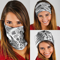 New Zealand Sea Animals Neck Gaiter with Maori Koru Tribal Tattoo and Silver Ferns White Color LT03 - Polynesian Pride
