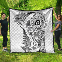 New Zealand Sea Animals Quilt with Maori Koru Tribal Tattoo and Silver Ferns White Color LT03 - Polynesian Pride