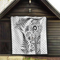 New Zealand Sea Animals Quilt with Maori Koru Tribal Tattoo and Silver Ferns White Color LT03 - Polynesian Pride
