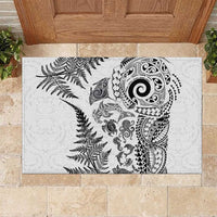 New Zealand Sea Animals Rubber Doormat with Maori Koru Tribal Tattoo and Silver Ferns White Color