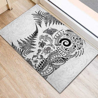 New Zealand Sea Animals Rubber Doormat with Maori Koru Tribal Tattoo and Silver Ferns White Color