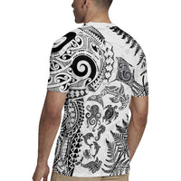 New Zealand Sea Animals Rugby Jersey with Maori Koru Tribal Tattoo and Silver Ferns White Color LT03 - Polynesian Pride