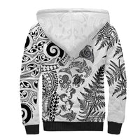 New Zealand Sea Animals Sherpa Hoodie with Maori Koru Tribal Tattoo and Silver Ferns White Color LT03 - Polynesian Pride