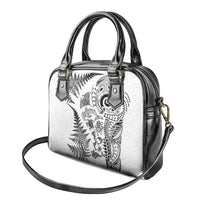 New Zealand Sea Animals Shoulder Handbag with Maori Koru Tribal Tattoo and Silver Ferns White Color