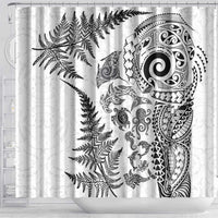 New Zealand Sea Animals Shower Curtain with Maori Koru Tribal Tattoo and Silver Ferns White Color LT03 - Polynesian Pride