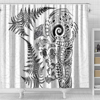 New Zealand Sea Animals Shower Curtain with Maori Koru Tribal Tattoo and Silver Ferns White Color LT03 - Polynesian Pride
