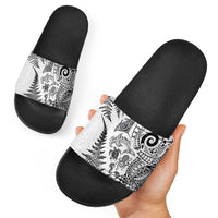 New Zealand Sea Animals Slide Sandals with Maori Koru Tribal Tattoo and Silver Ferns White Color LT03 - Polynesian Pride