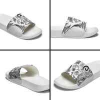 New Zealand Sea Animals Slide Sandals with Maori Koru Tribal Tattoo and Silver Ferns White Color LT03 - Polynesian Pride